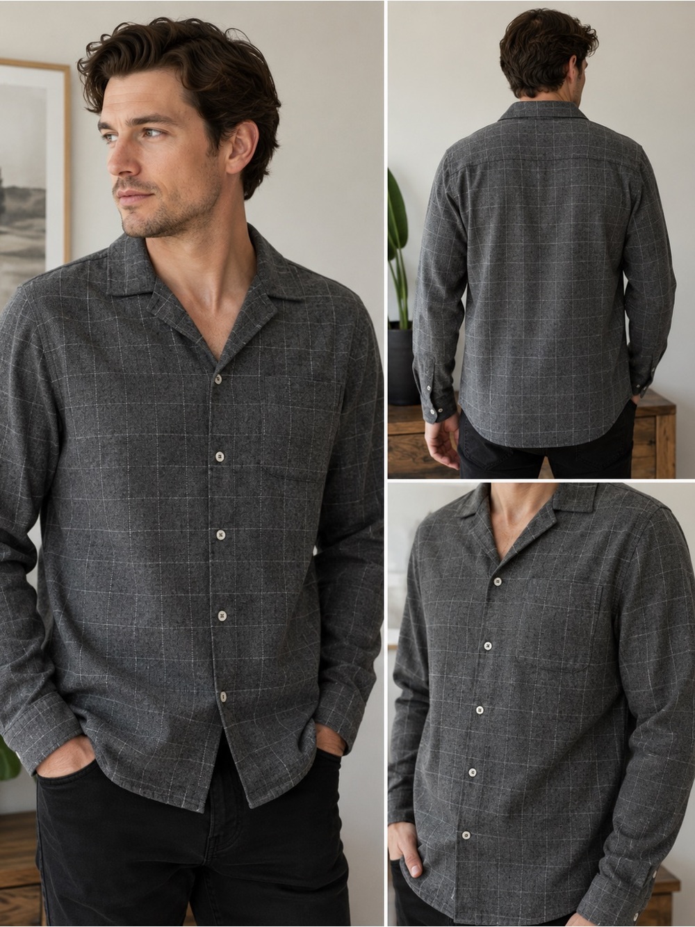 7Diamonds Gray Windowpane Button Up Shirt Men’s Medium Soft Casual Flannel
